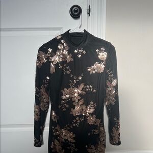 Black Dress with Gold Floral Sequin Design